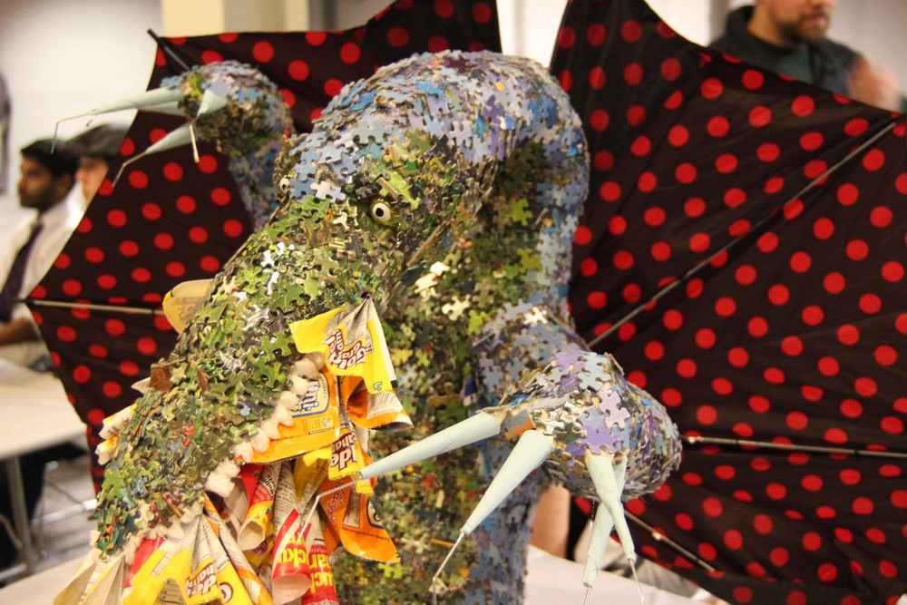 Picture of a dragon made out of recycled materials